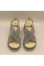 Sindy Blue Leather Platform Sandals