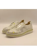 Jenny Silver Leather Floral Pattern Women's Sneaker