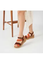 Stable Cross Strap Ankle Strap Genuine Leather Suede Women's Sandals – Brick Red/Dark Brown