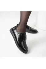 Ariss Siyah Fasulye Desen Gerçek Deri Kadın Günlük Ayakkabı – Hafif Esnek Kauçuk Taban