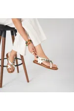 Daphne White Leather Flat Women's Sandals