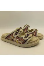 Bona Cream Genuine Leather Beaded Women's Slippers