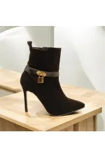 Feminine Black Suede Thin Heel Boots