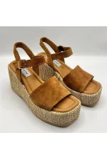 Ametist Exclusive Agatha Taba Süet Dolgu Topuk Kadın Sandalet | Yazlık Rahat ve Şık Kadın Sandalet