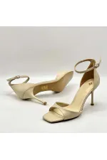 Marta %100 Gerçek Deri Bej Topuklu Sandalet – Milano Ökçe, Neolit Taban