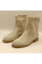 Bottes d'été beiges en daim cloutées pour femmes