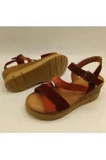 Stable Cross Strap Ankle Strap Genuine Leather Suede Women's Sandals – Brick Red/Dark Brown