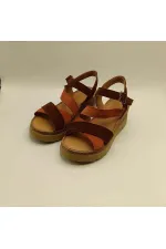 Stable Cross Strap Ankle Strap Genuine Leather Suede Women's Sandals – Brick Red/Dark Brown