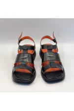 Lucia Siyah Gerçek Deri Kadın Sandalet