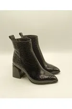 Valeria Black Beanie Pattern Genuine Leather Women's Boots – Pointed Toe, Metal-Embellished Heel