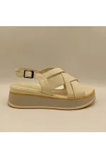 Garda Krem Deri Dolgu Topuk Sandalet