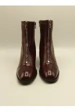 Clara Bordo Deri Kadın Bot – Kroko Rugan Burun & Topuk Detaylı