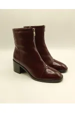 Clara Bordo Deri Kadın Bot – Kroko Rugan Burun & Topuk Detaylı