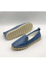 Flex Mavi Hakiki Deri Kadın Loafer