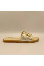 Pantoufles authentiques en cuir argenté pour femmes