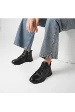 Vanda Black Leather Women's Boots – Zipper Closure, Lightweight Rubber Non-Slip Flexible Sole