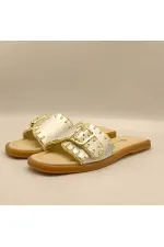 Pantoufles authentiques en cuir argenté pour femmes