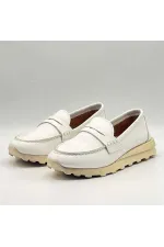 Carle Beyaz Hakiki Deri Kadın Loafer - 3 cm Termolight Taban