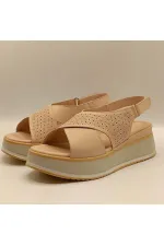 Athena Pudra Deri Dolgu Topuk Sandalet