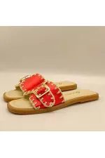 Pantoufles authentiques en cuir rouge pour femmes