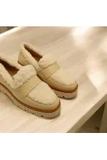 Plush Bej Deri Günlük Kadın Ayakkabı