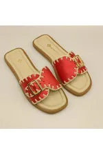 Pantoufles authentiques en cuir rouge pour femmes