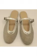 Gina Silver Mesh Leather Slippers