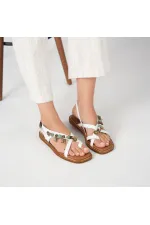 Daphne White Leather Flat Women's Sandals