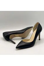 Nadin 100% Genuine Leather Black Stiletto – Neolite Sole, Open-Neck Design