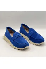 Carle Parlak Mavi Hakiki Süet Deri Kadın Loafer – 3 cm Termolight Taban