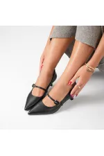 Escarpins NAOMI en cuir véritable noir avec boucle | Talon bas de 5 cm