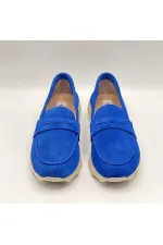 Carle Parlak Mavi Hakiki Süet Deri Kadın Loafer – 3 cm Termolight Taban