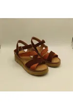 Stable Cross Strap Ankle Strap Genuine Leather Suede Women's Sandals – Brick Red/Dark Brown