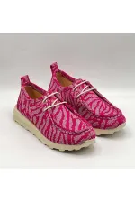 Monica Fuchsia-White Patterned Suede Women's Loafer – Genuine Leather & 3 cm Thermolight Sole