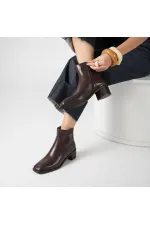 Bottes Blanca pour femme en cuir marron foncé – Semelle antidérapante en TPU – Hauteur de tige : 17 cm – Fermeture éclair – Cuir véritable