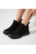Vanda Black Nubuck Women's Chelsea Boots – Nubuck Upper, Lightweight Rubber Non-Slip Flexible Sole