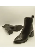 Valeria Black Genuine Leather Women's Boots – Pointed Toe, TPU Non-Slip Sole, 7.5 cm Heel with Metal Accessories