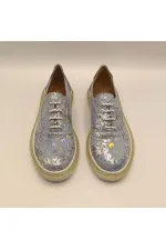 Jenny Blue Leather Floral Pattern Women's Sneaker