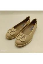 Ballerines beiges en cuir véritable, collection 2002 – avec accessoires métalliques