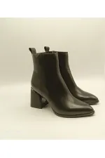 Valeria Black Genuine Leather Women's Boots – Pointed Toe, TPU Non-Slip Sole, 7.5 cm Heel with Metal Accessories