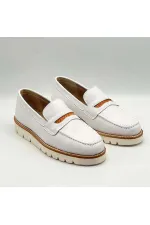 Malta White Genuine Leather Women's Loafer Shoes