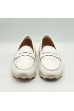 Carle Beyaz Hakiki Deri Kadın Loafer - 3 cm Termolight Taban