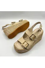 Amethyst Exclusive Frida Beige Leather Platform Heel Women's Sandals