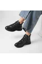 Vanda Black Leather Women's Boots – Zipper Closure, Lightweight Rubber Non-Slip Flexible Sole