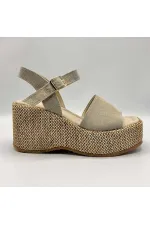 Ametist Exclusive Agatha Bej Süet Dolgu Topuk Kadın Sandalet