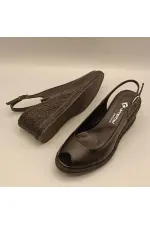 Terre Siyah Deri Dolgu Topuk Sandalet