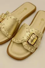 Authentic Matte Gold Leather Slippers