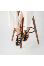 Sandales plates en cuir noir Cali pour femmes