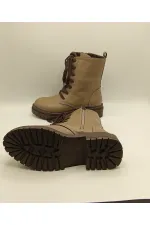 Reneta Vizon Gerçek Deri Kadın Bot – Termo Kaymaz Taban, Bağcıklı & Fermuarlı