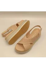 Athena Pudra Deri Dolgu Topuk Sandalet